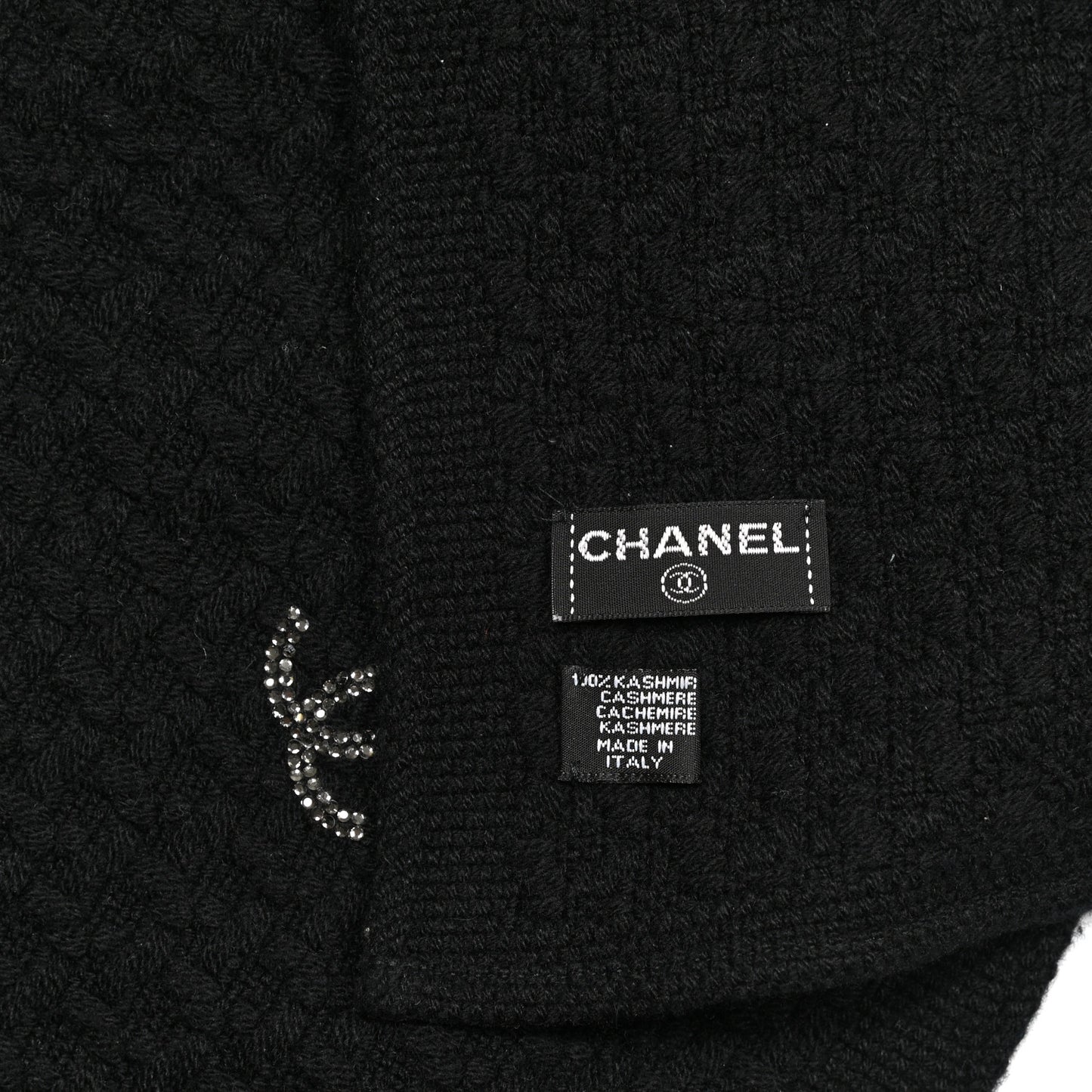 Cashmere Crystal Logo Scarf Black