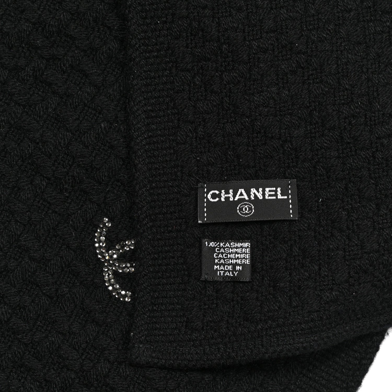Chanel Cashmere Crystal Logo Scarf Black 4 of 4