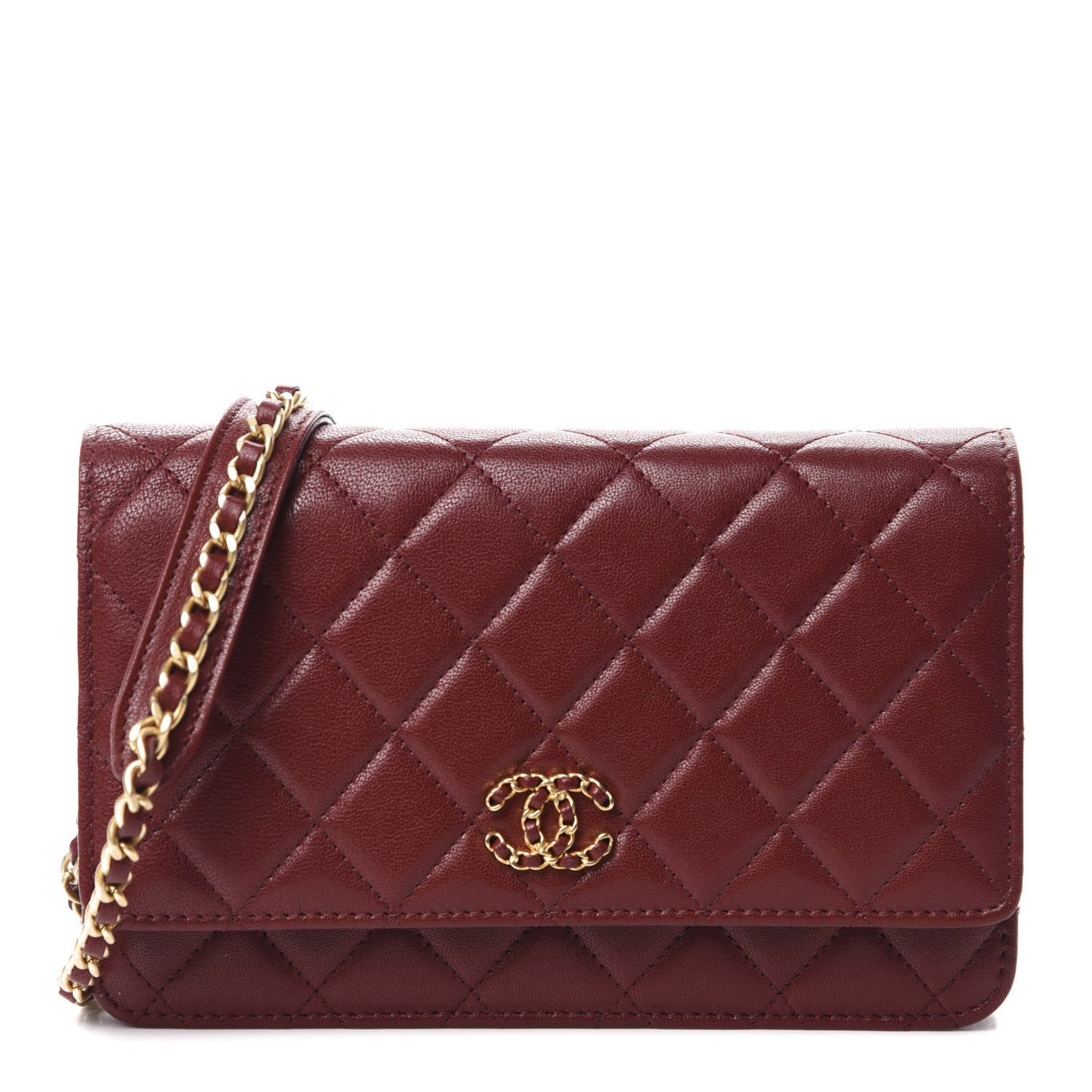 Lambskin Quilted Infinity Wallet On Chain WOC Burgundy