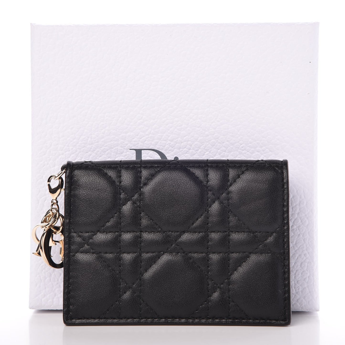 Lambskin Cannage Small Lady Dior Flap Card Holder Black