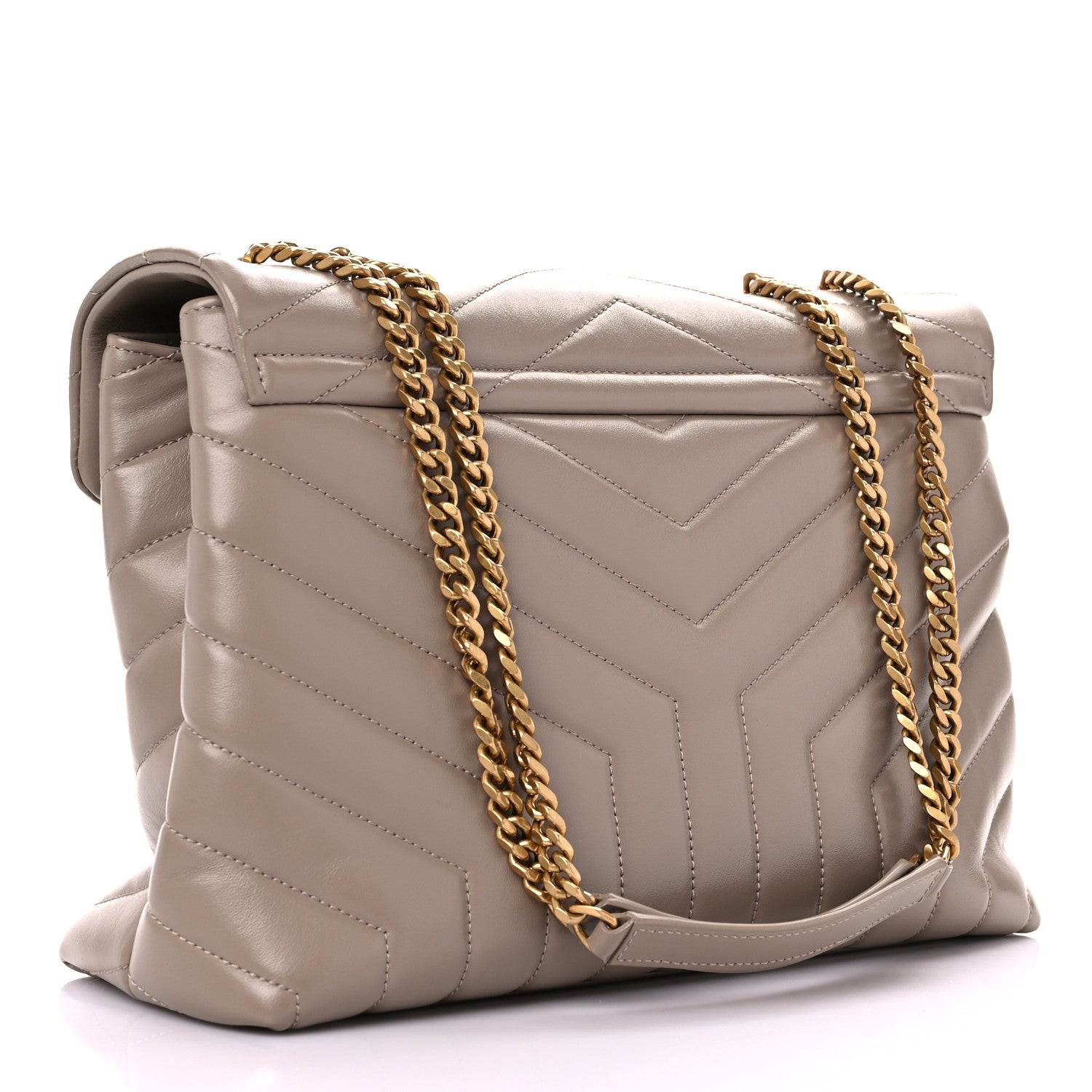 Saint Laurent Calfskin Y Quilted Monogram Medium Loulou Chain Satchel Dark Beige 3 of 12