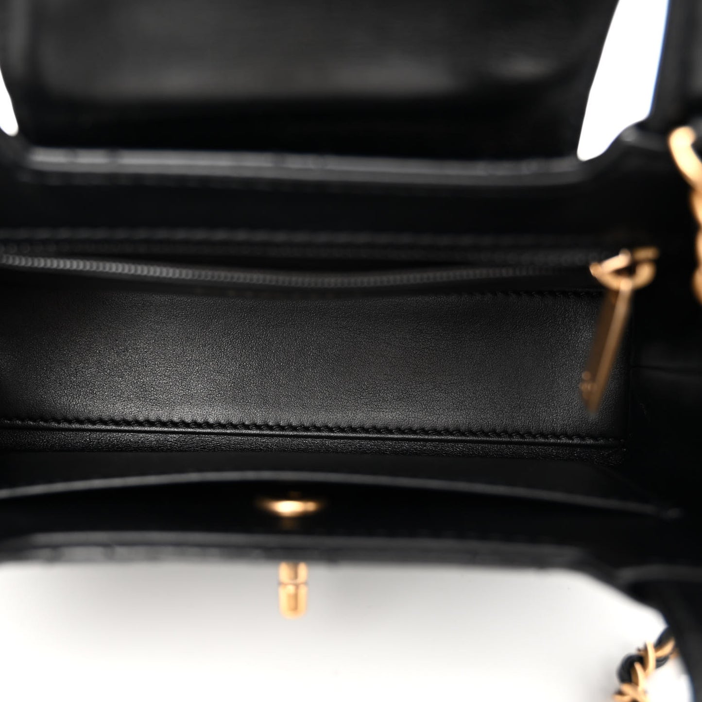 Shiny Aged Calfskin Quilted Nano Kelly Shopper Black