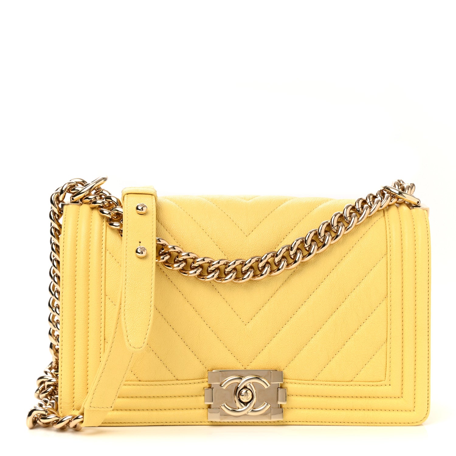 Chanel Caviar Chevron Quilted Medium Boy Flap Yellow 1 of 9