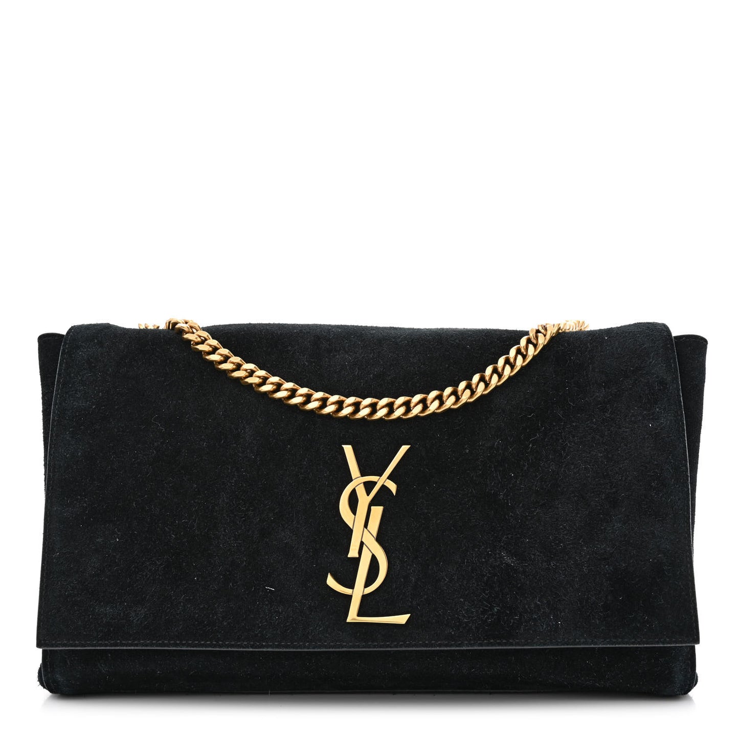 Smooth Calfskin Suede Medium Reversible Monogram Kate Satchel Black