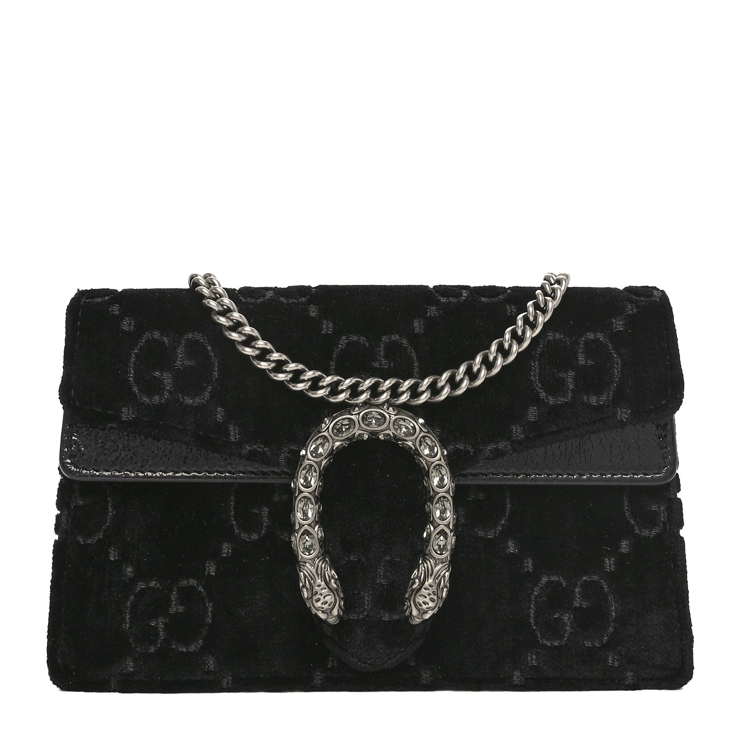Gucci Velvet GG Monogram Super Mini Dionysus Shoulder Bag Black 1 of 9