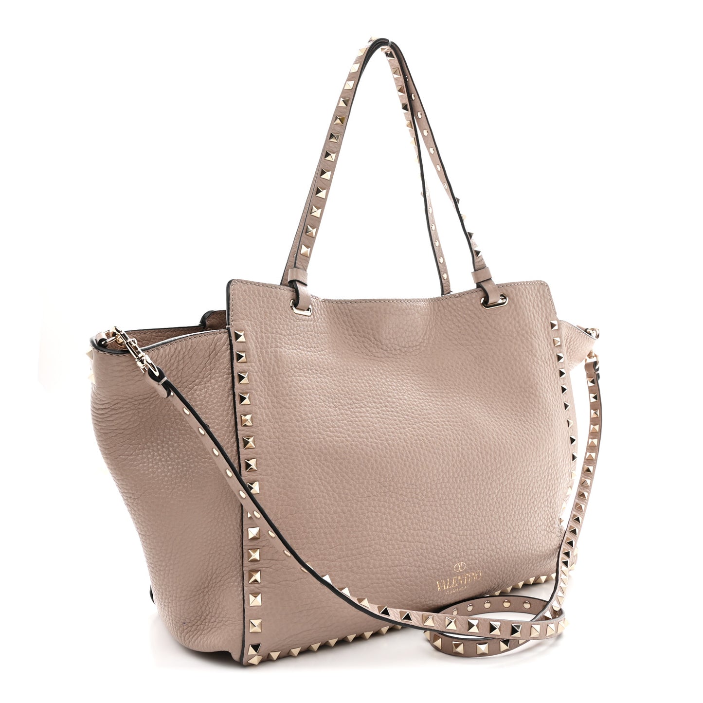 Pebbled Calfskin Medium Rockstud Tote Poudre