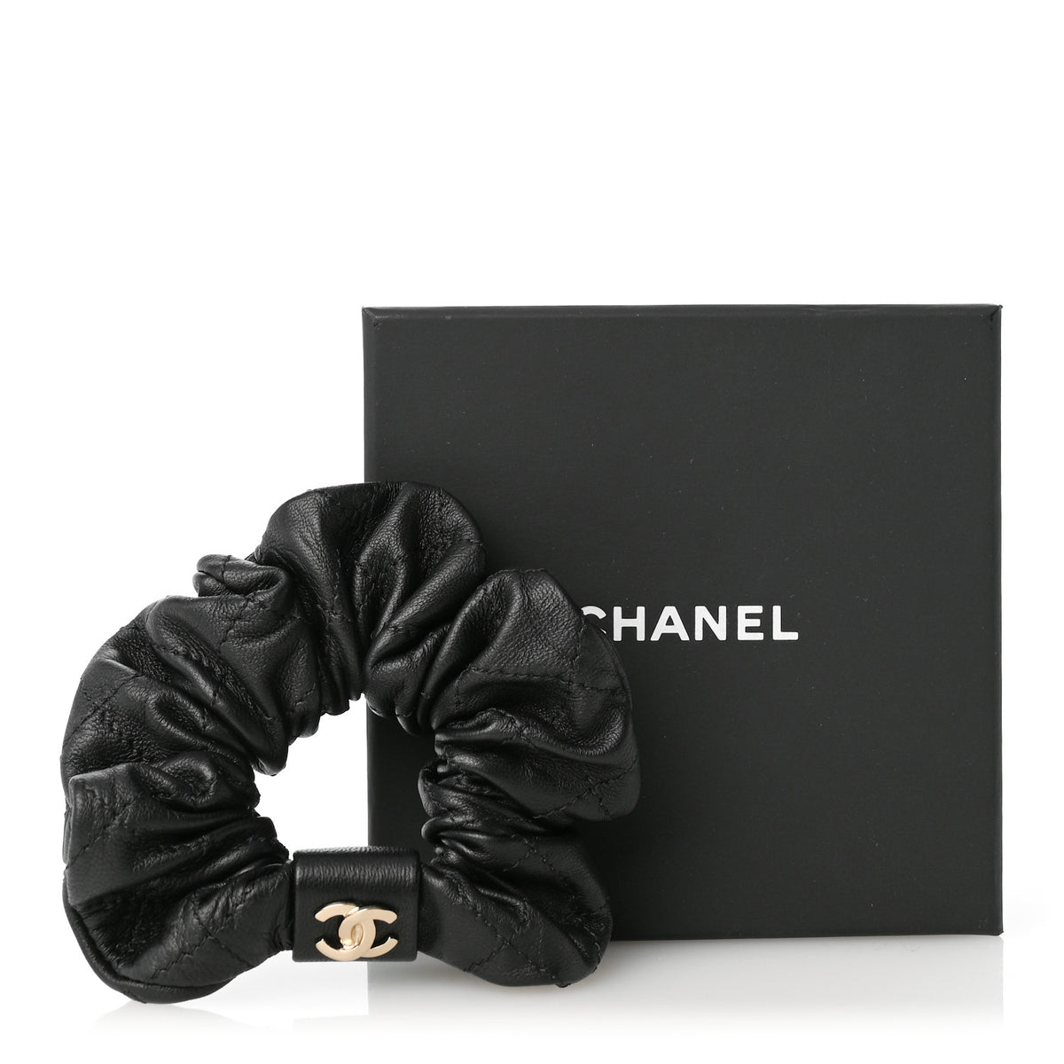Lambskin Quilted CC Hair Scrunchie Black
