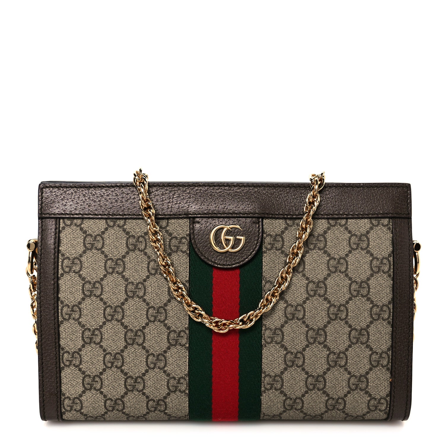 Gucci GG Supreme Monogram Web Small Ophidia Chain Shoulder Bag Brown 1 of 11