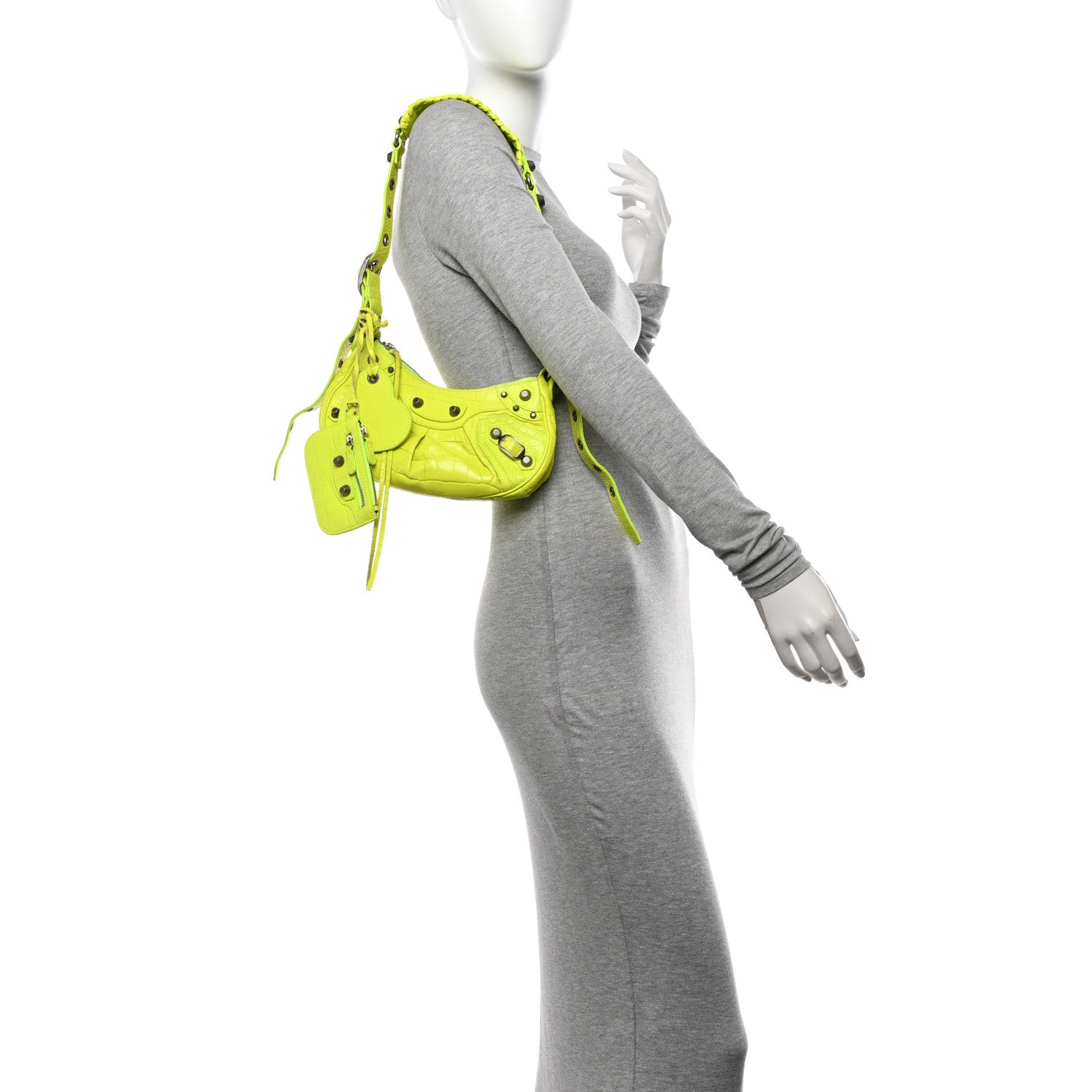 Balenciaga Extra Supple Calfskin Crocodile Embossed Le Cagole Shoulder Bag XS Fluo Yellow 2 of 11