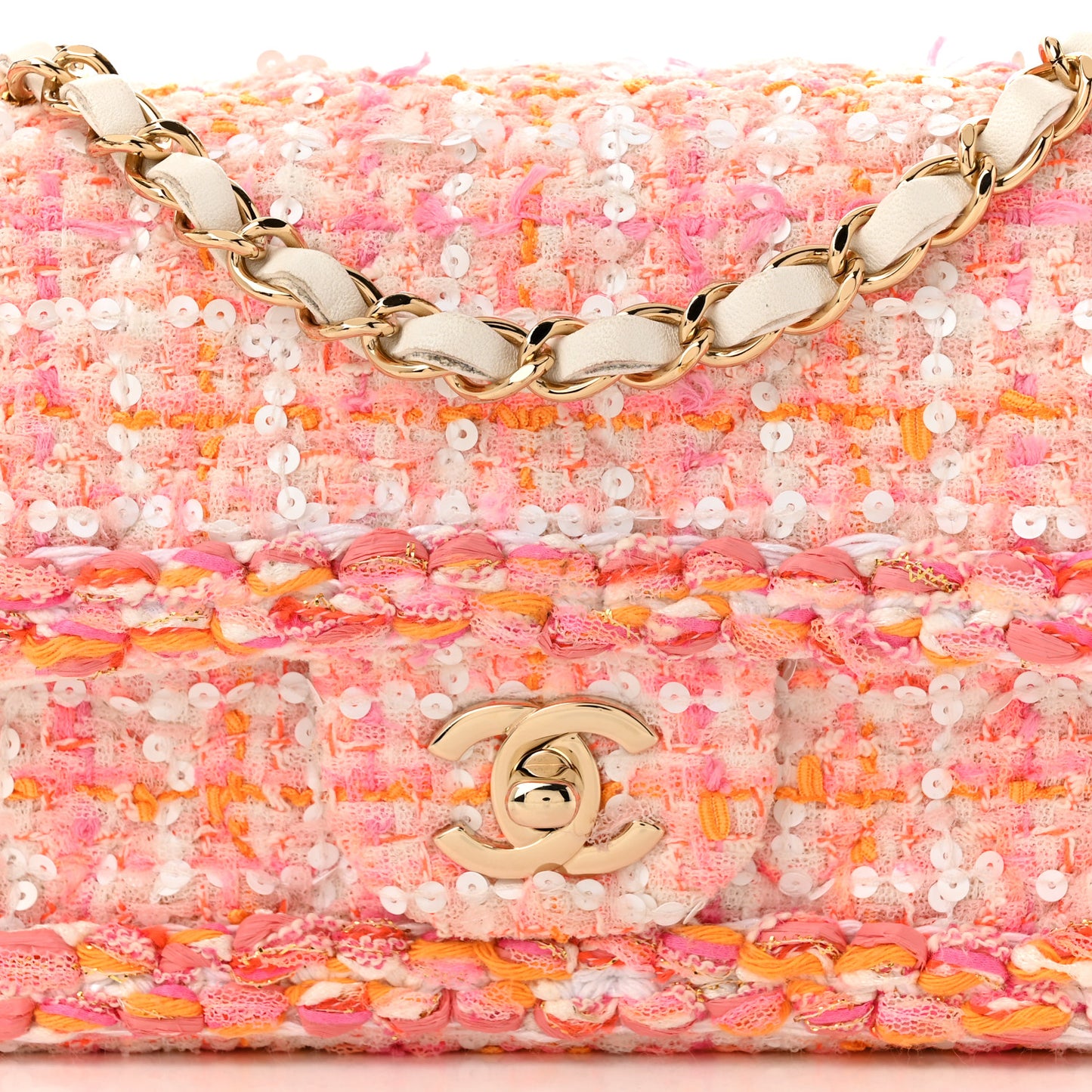 Tweed Braid Sequin Mini Flap White Pink Orange
