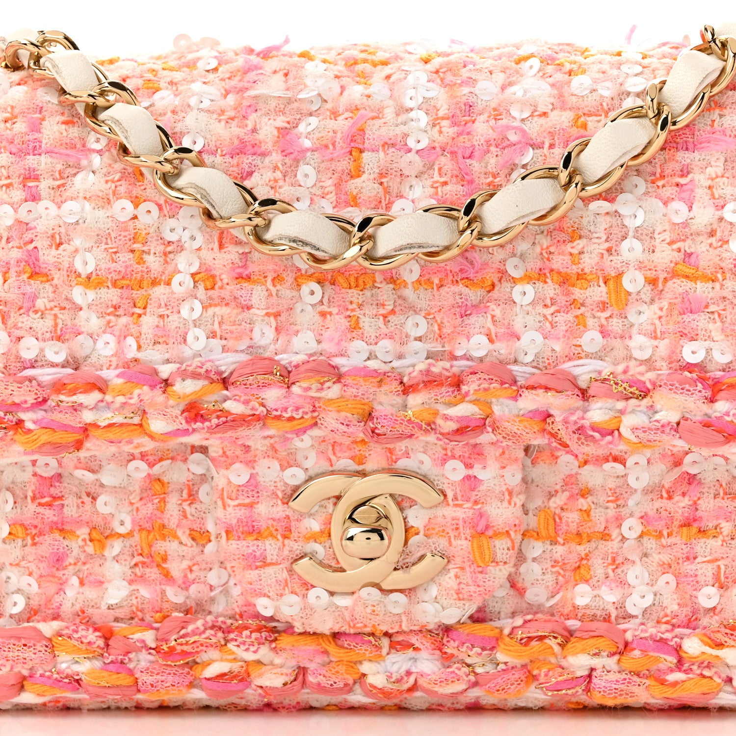 Chanel Tweed Braid Sequin Mini Flap White Pink Orange 8 of 11