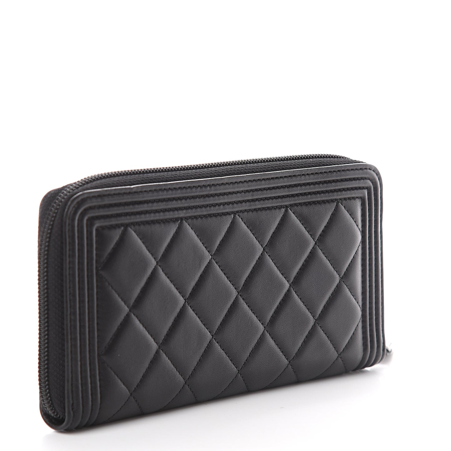 Lambskin Quilted Small Boy Zip Around Wallet Black