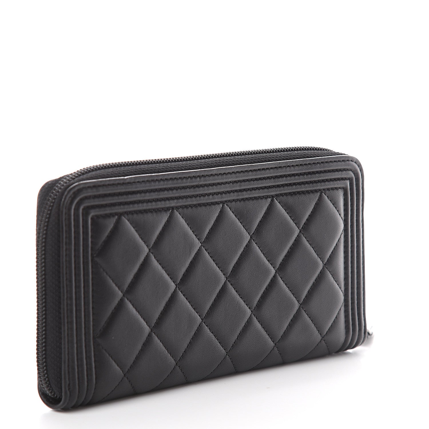 Chanel Lambskin Quilted Small Boy Zip Around Wallet Black 2 of 7