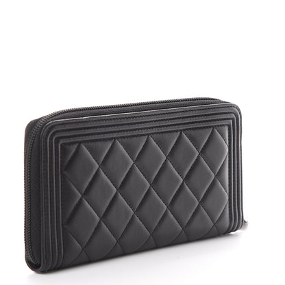 Chanel Lambskin Quilted Small Boy Zip Around Wallet Black 2 of 7
