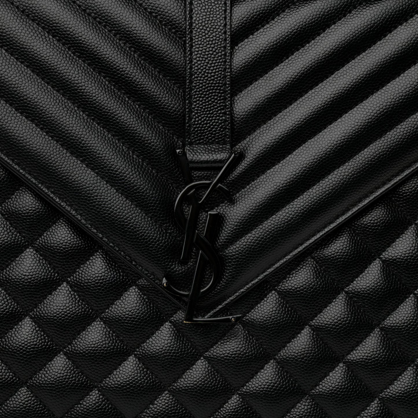 Grain De Poudre Textured Mixed Matelasse Large Triquilt Monogram Monochrome Satchel Black