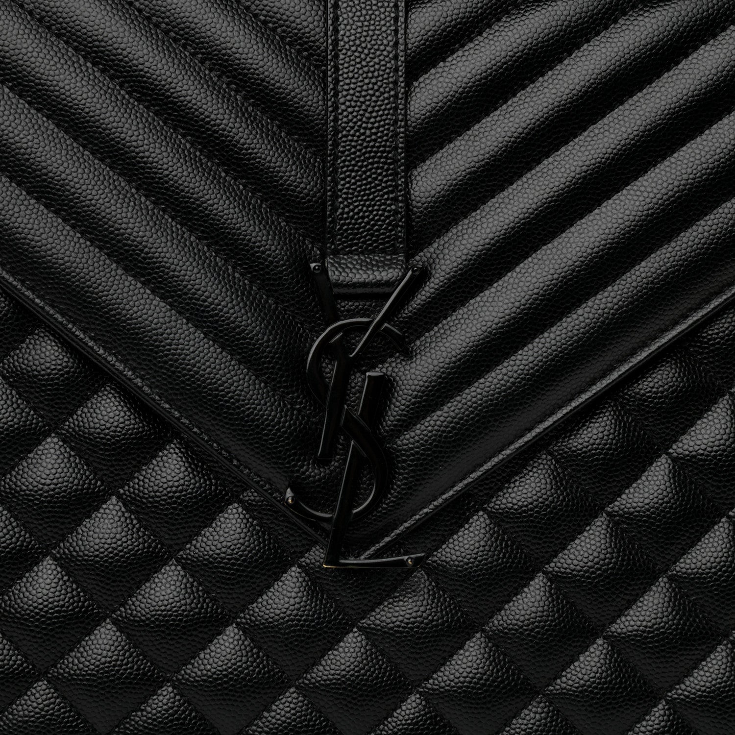 Saint Laurent Grain De Poudre Textured Mixed Matelasse Large Triquilt Monogram Monochrome Satchel Black 8 of 9
