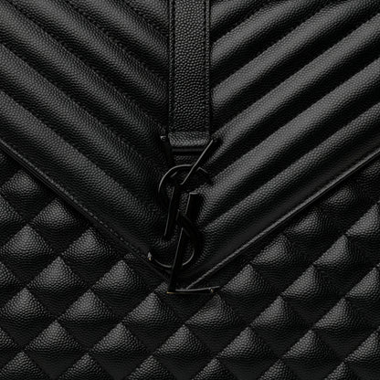 Saint Laurent Grain De Poudre Textured Mixed Matelasse Large Triquilt Monogram Monochrome Satchel Black 8 of 9