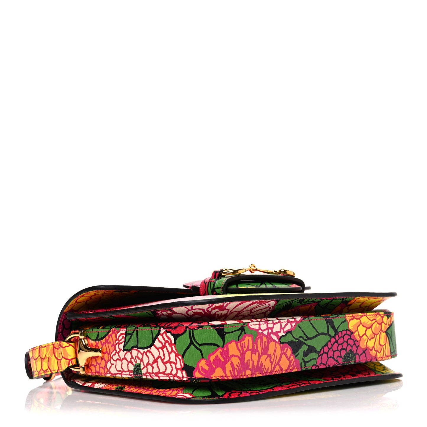 X KEN SCOTT New Shangai Calfskin Pomponica Print Horsebit 1955 Shoulder Bag Multicolor Fuxia Pompon