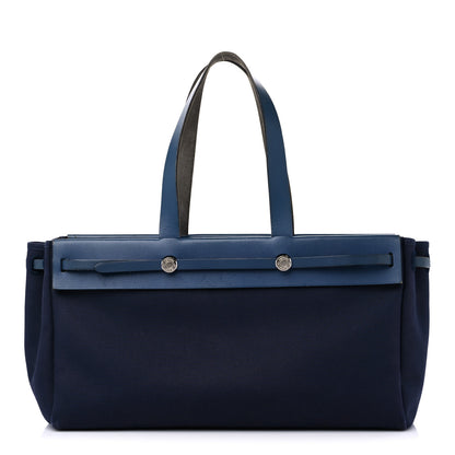 Hermes Toile Vache Hunter Herbag Cabas MM Bleu Marine 1 of 19