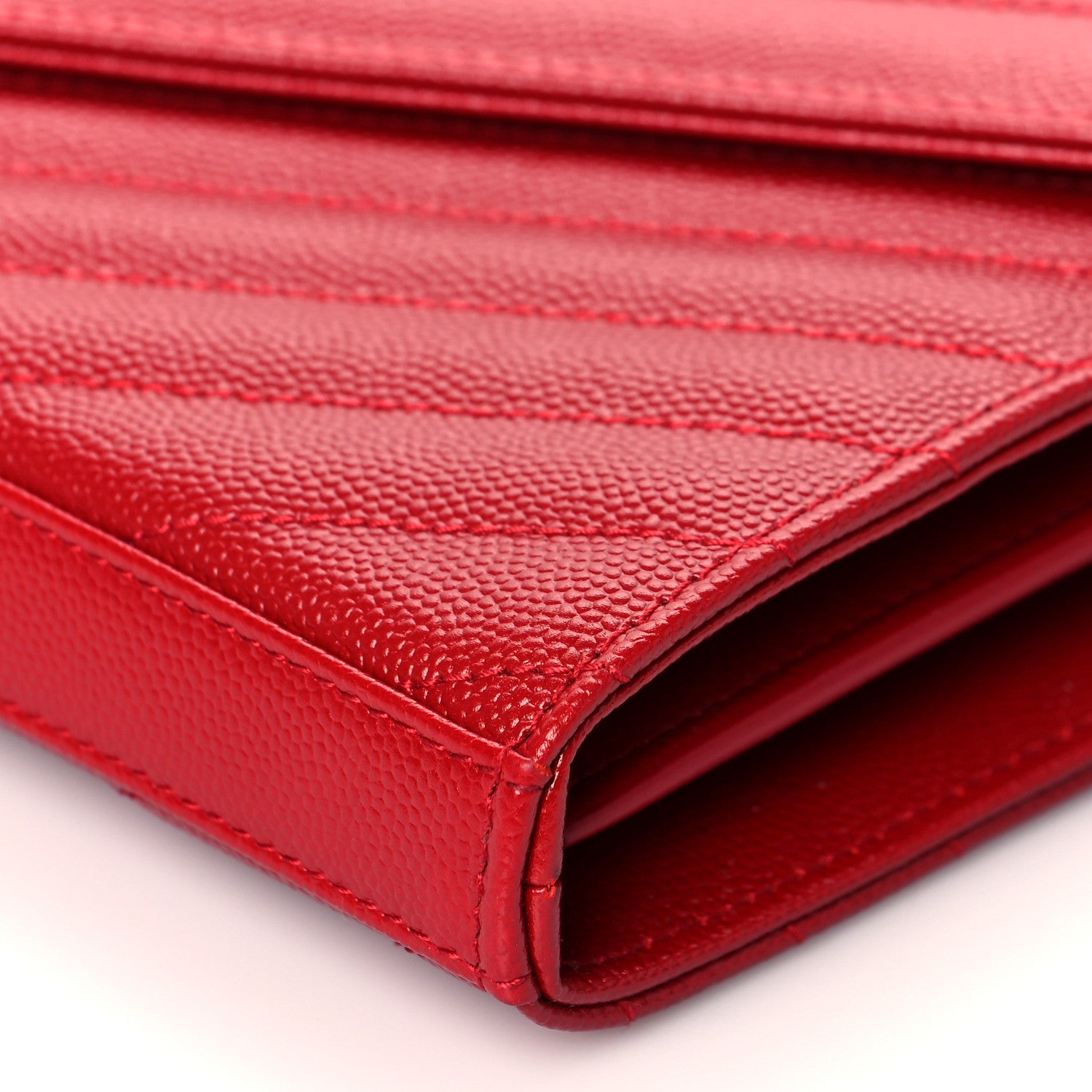 Saint Laurent Grain De Poudre Matelasse Chevron Monogram Chain Wallet Rouge Eros 8 of 9