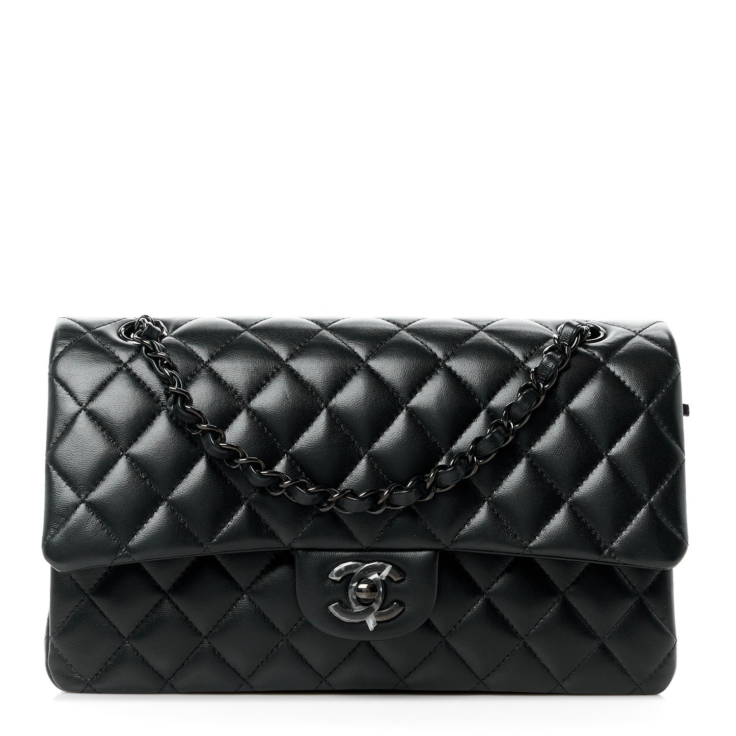 Lambskin Quilted Medium Double Flap So Black
