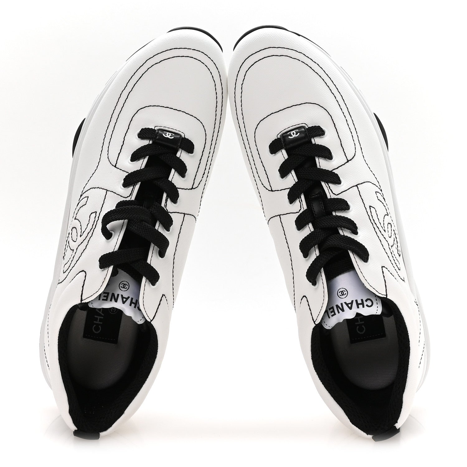 Chanel Cotton Womens CC Sneakers 40.5 White Black 1891069