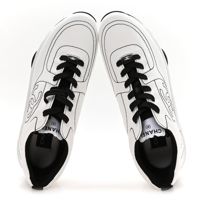 Chanel Cotton Womens CC Sneakers 40.5 White Black 2 of 9