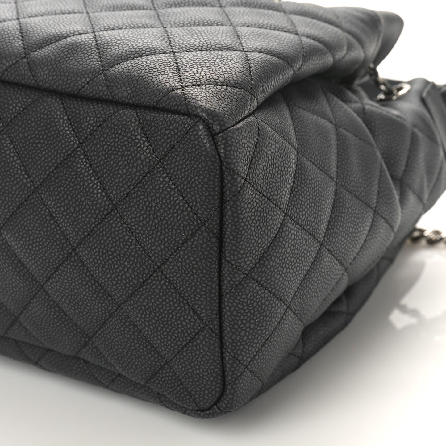 Caviar Flat Quilted CC Chain Bucket Drawstring Bag Black