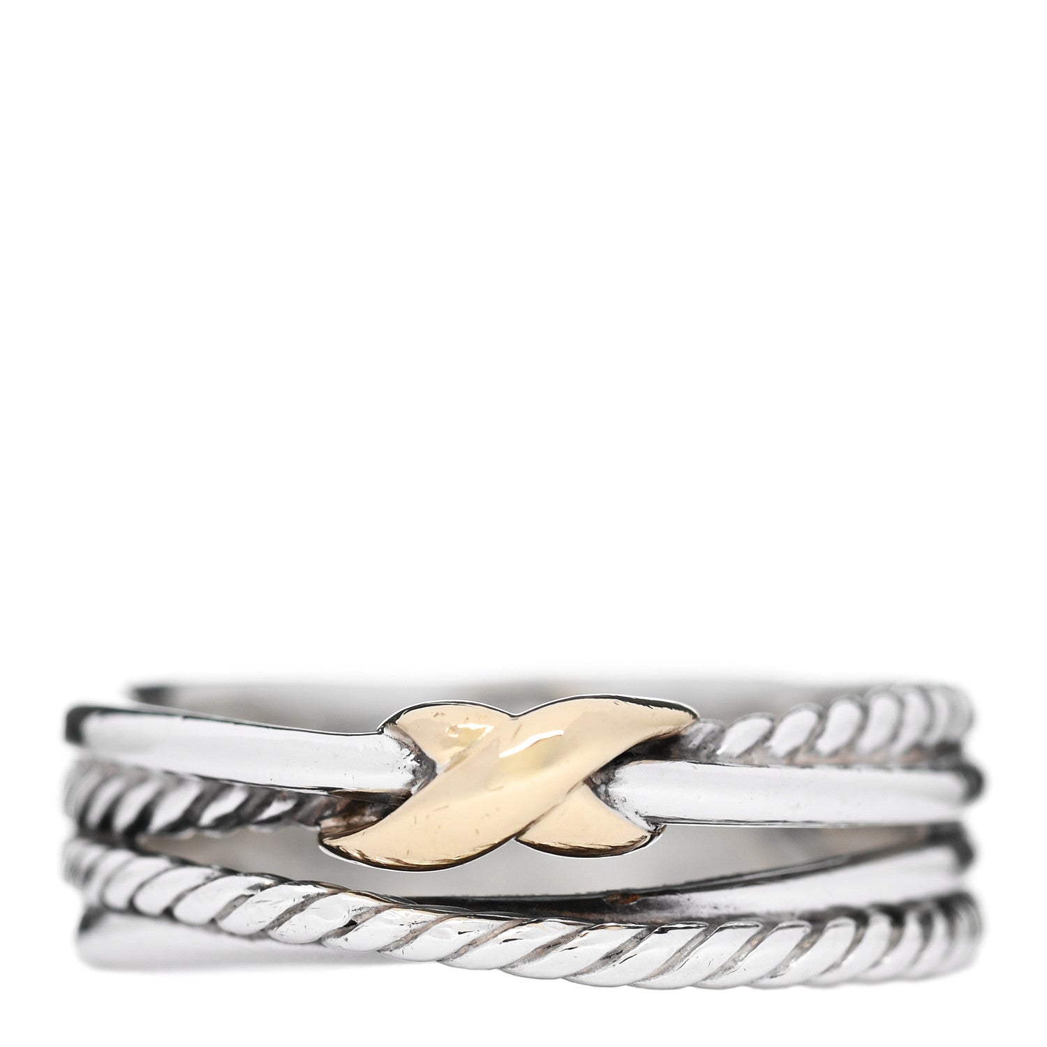 David Yurman Sterling Silver 18K Yellow Gold 6mm X Crossover Ring 53 6.5 1 of 4