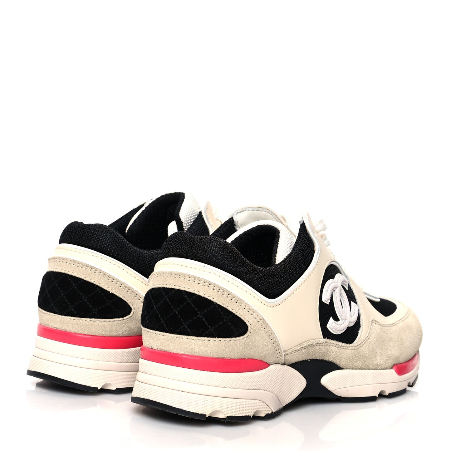 Mesh Suede Calfskin Womens CC Sneakers 38 White Black Pink