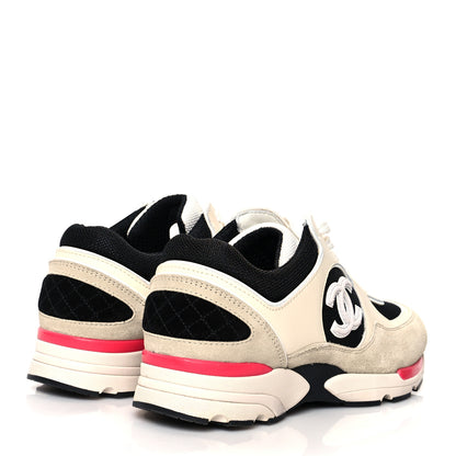 Chanel Mesh Suede Calfskin Womens CC Sneakers 38 White Black Pink 4 of 10
