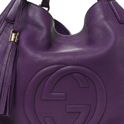 Gucci Pebbled Calfskin Large Soho Shoulder Bag Shine Purple 8 of 10