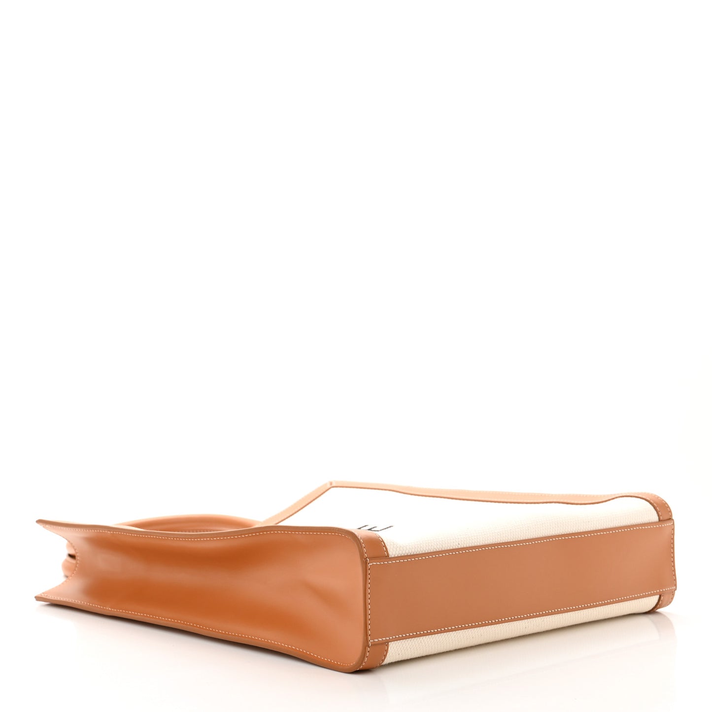 Canvas Calfskin Logo Print Small Vertical Cabas Natural Tan