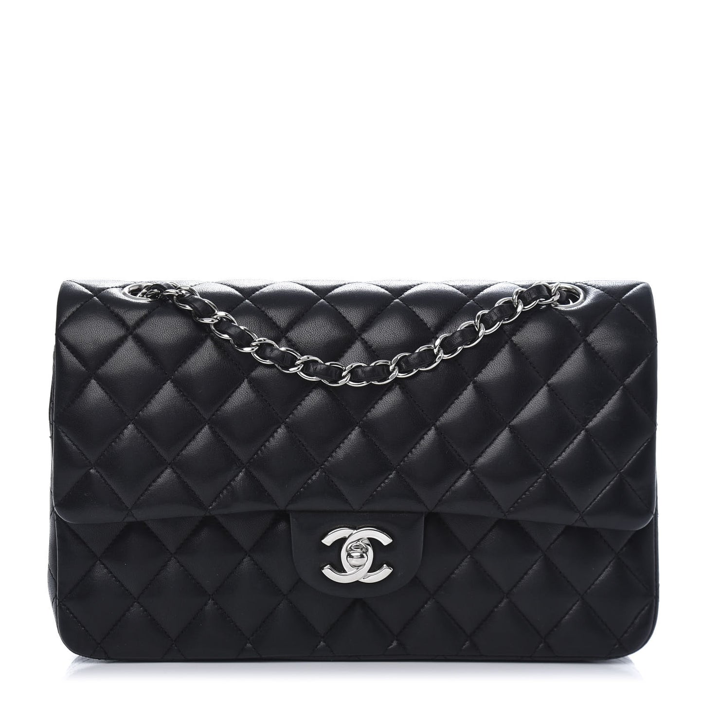 Lambskin Quilted Medium Double Flap Black