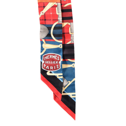 Hermes Silk Tatersale Twilly Rouge Black Bleu 3 of 5