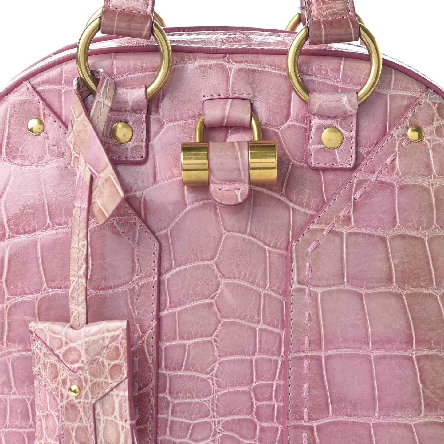 Calfskin Crocodile Embossed Mini Muse Vieux Rose