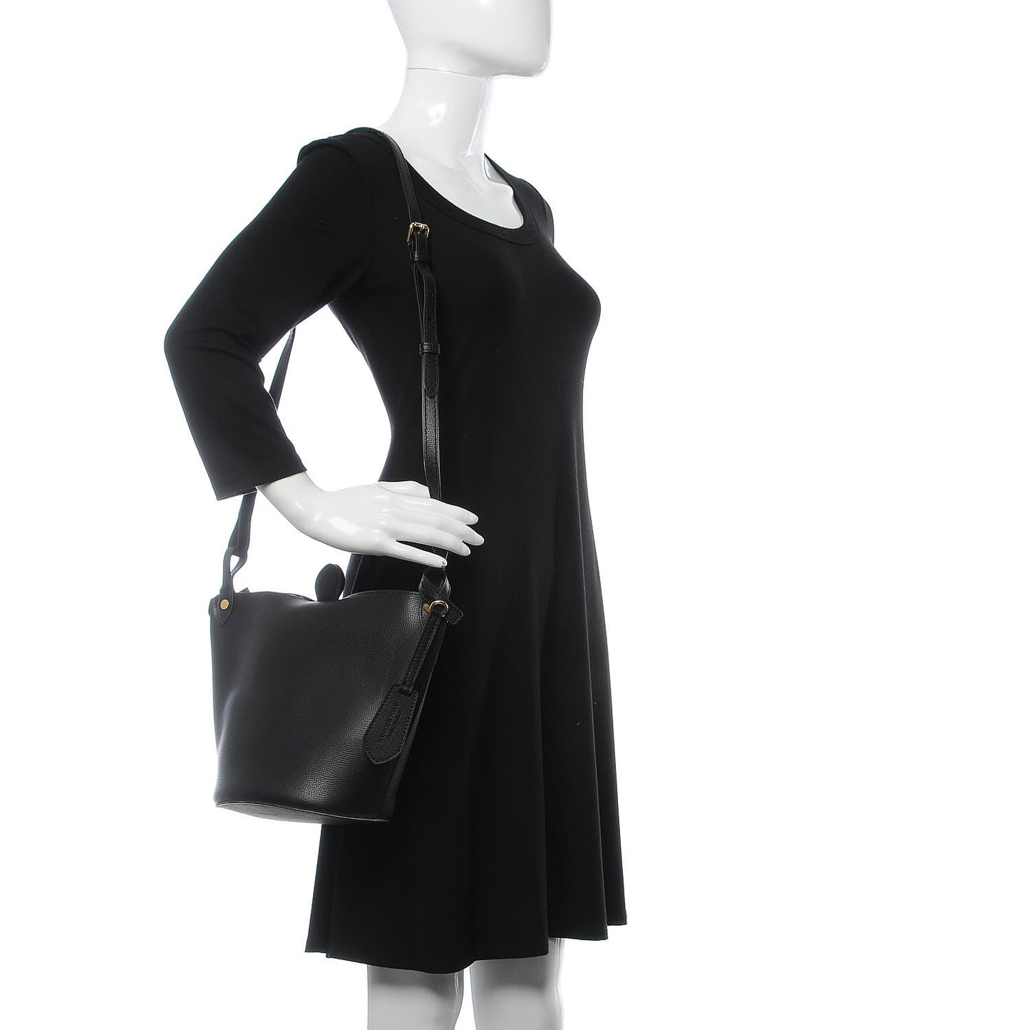 London Grainy Calfskin Small Lorne Bucket Crossbody Black