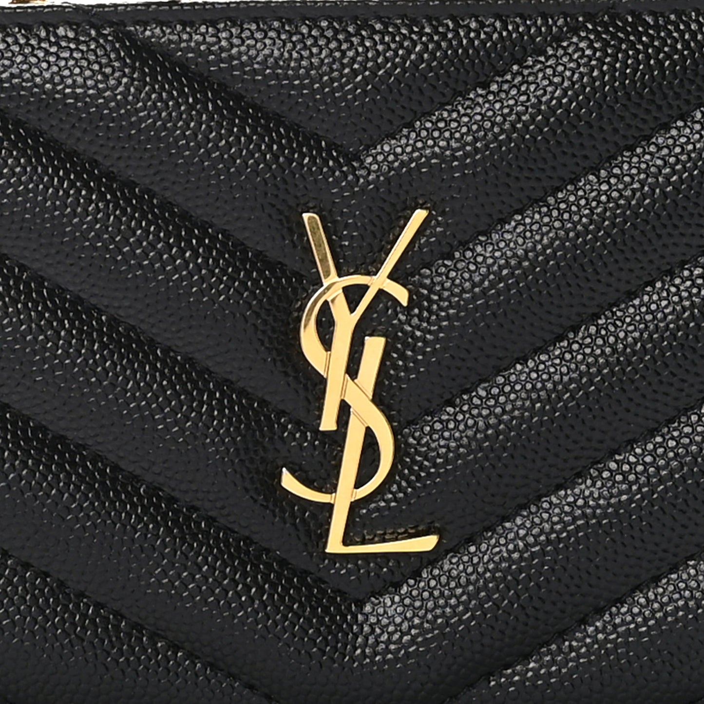 SAINT LAURENT Grain De Poudre Matelasse Chevron Monogram Zipped Two-Part Wallet Black