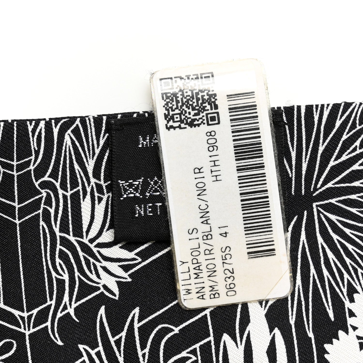 Hermes Silk Animapolis Twilly Black White 3 of 4