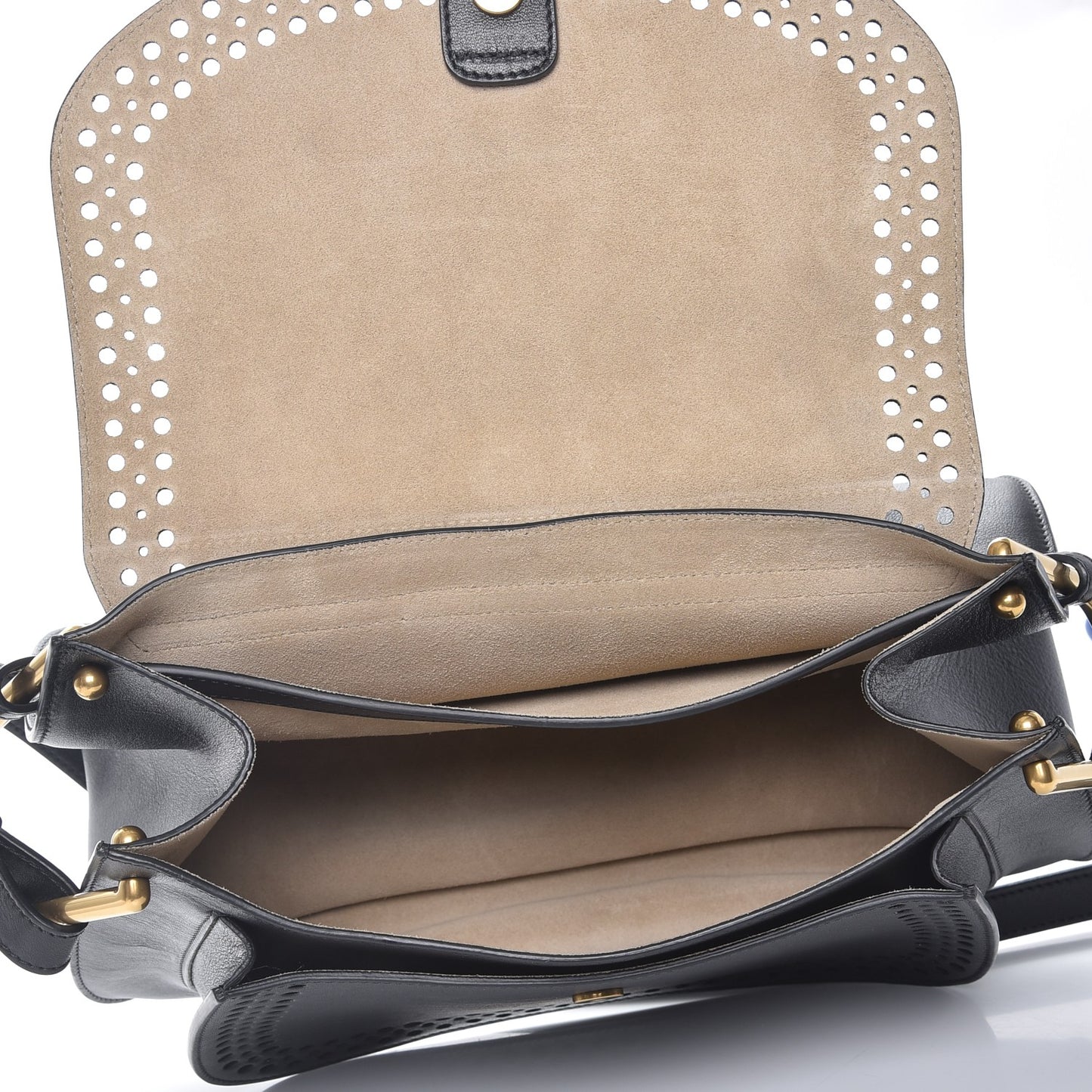 Calfskin Perforated Medium Hudson Double Carry Shoulder Bag Black