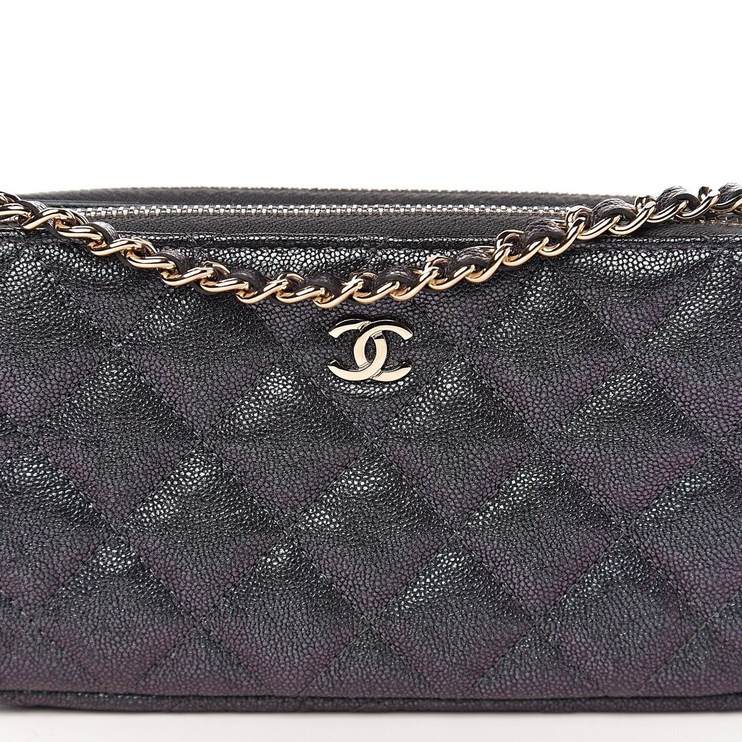 Iridescent Caviar Quilted Small Clutch With Chain Black