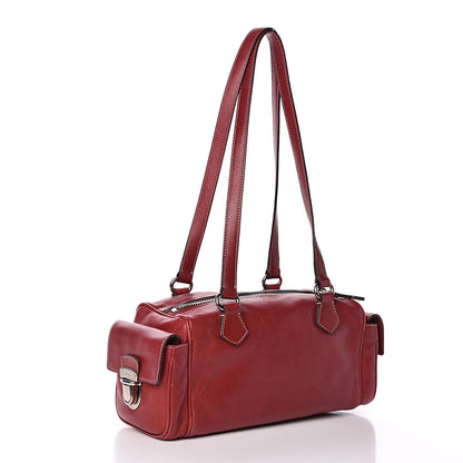 Prada Vitello Heavy Side Pocket Shoulder Bag Cherry 3 of 13