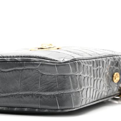 Versace Calfskin Crocodile Embossed Medusa Messenger Bag Grey 9 of 9
