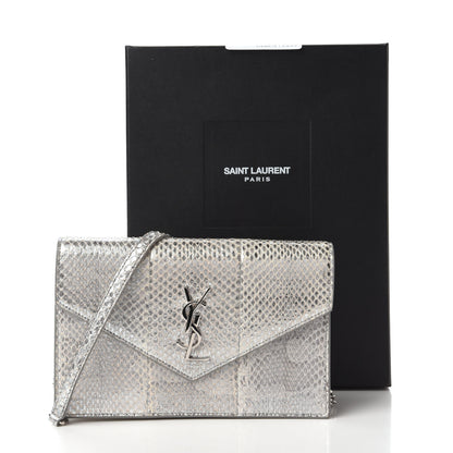 Saint Laurent Ayers Snakeskin Monogram Envelope Chain Wallet Silver Black 11 of 11