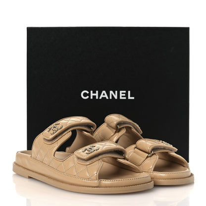 Chanel Lambskin Quilted Velcro Dad Chain CC Slide Sandals 40.5 Beige 11 of 11
