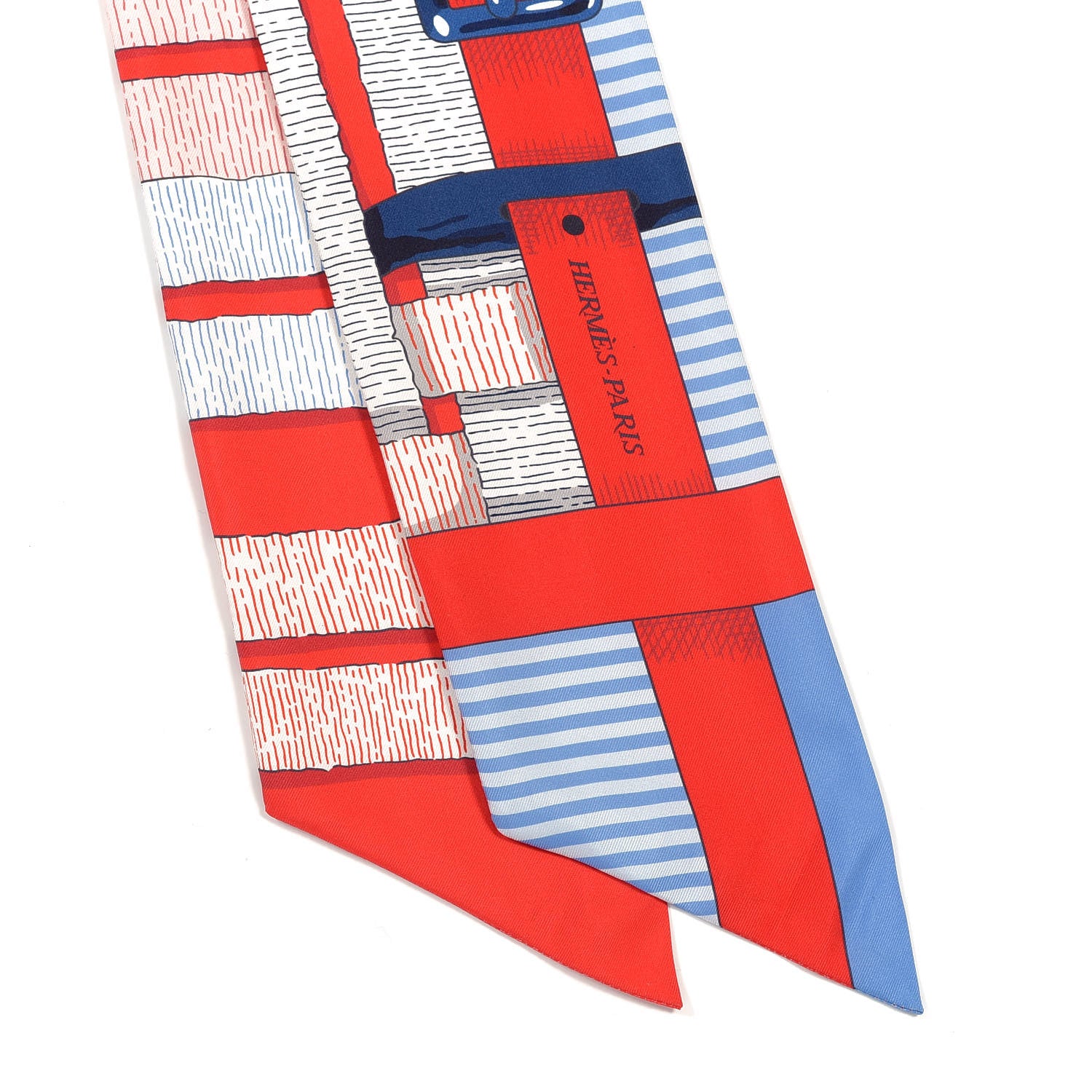 Hermes Silk Mors A Jouets Chemise Slim Maxi Twilly Rouge Bleu White 6 of 6