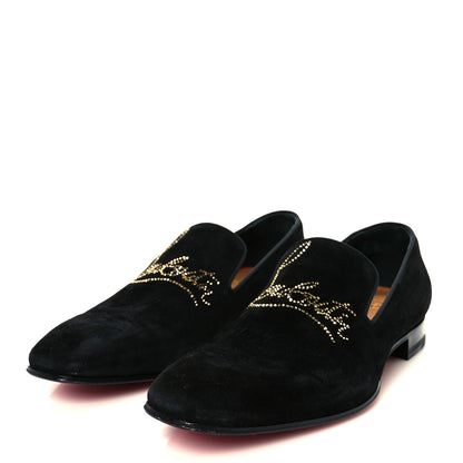 Christian Louboutin Veau Velours Strass Mens Navy Dandelion Flat Loafers 39 Black Cry Aurum Gold 7 of 19