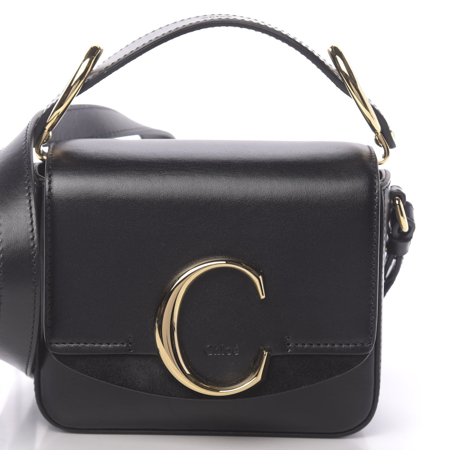 Shiny Calfskin Suede Mini C Double Carry Black