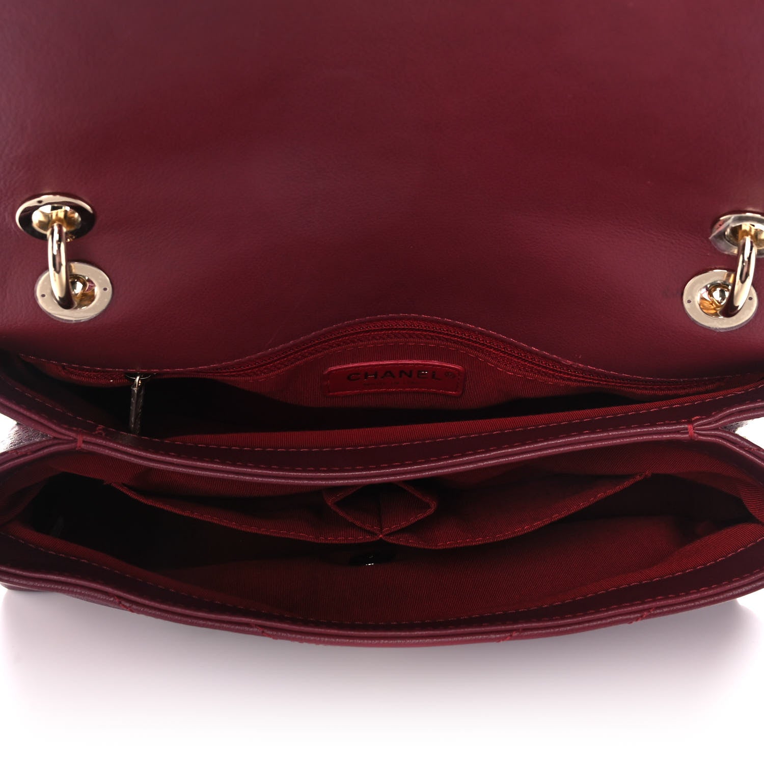 Chanel Grained Calfskin Stitched Chevron Medium Chic Top Handle Flap Red 5 of 13