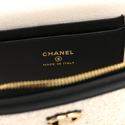 Chanel Boucle Calfskin Top Handle Slim Vanity Case With Chain Ecru Black 6 of 12